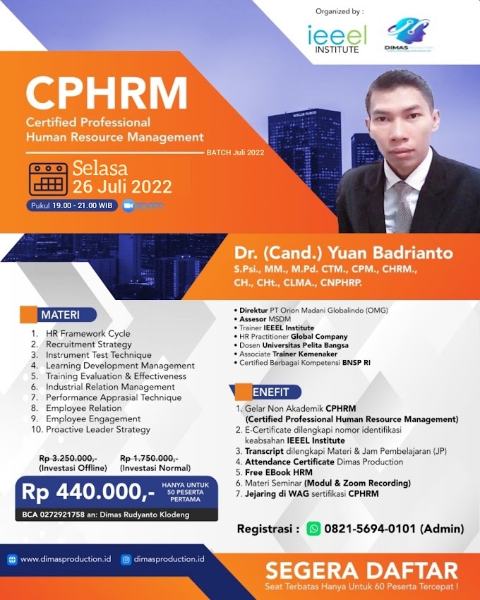 WA.0821-5694-0101 | Certified Professional Human Resource Management (CPHRM) 26 Juli 2022