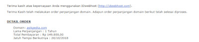 Pengalaman Singkat Perpanjangan Domain Di IDWEBHOST