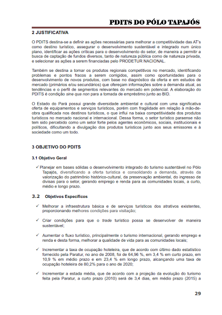 DIAGNÓSTICO DA ÁREA E DAS ATIVIDADES TURÍSTICAS DO PÓLO TAPAJÓS - NOVEMBRO 2010 - PARTE I – PARÁ – BRASIL