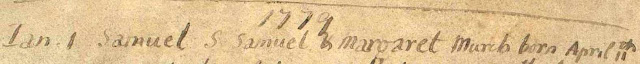 Samuel Murch birth/baptism entry 1778