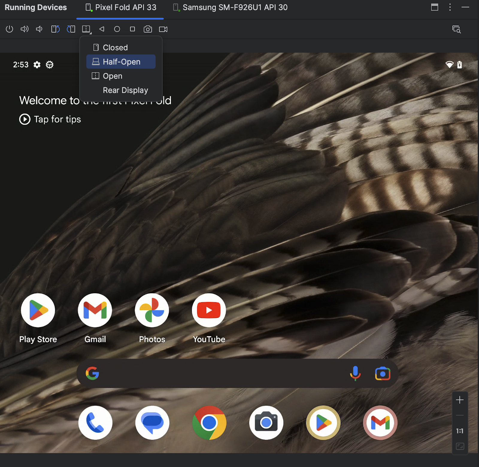 Screengrab yang menunjukkan pencerminan perangkat dengan Pixel Fold