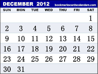 free printable calendar december 2012