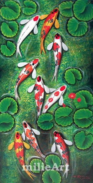 Jual Lukisan Ikan Koi  9 Ekor 60x120cm MK 002 milieArt 