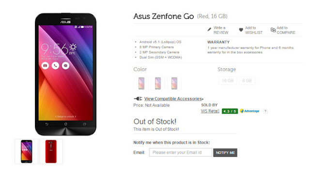 Asus ZenFone Go in flipkart