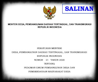 Peraturan Menteri Desa, Pembangunan Daerah Tertinggal, dan Transmigrasi Nomor 21 Tahun 2020