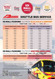 Aerobus Shuttle Service Daily Routes to IOI Mall Puchong to KLIA & KLIA 2 and Skyway Awana Genting Highlands