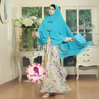 Gamis Rahmah Kuning Jiobab Biru