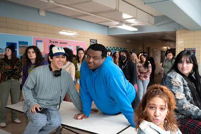 Choreographer Kyle Hanagami and Jaquel Spivey on the set of Mean Girls from Paramount Pictures. Photo Credit: Jojo Whilden/Paramount Pictures.