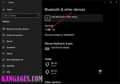 Gambar ilustrasi pengaturan bluetooth & other devices di windows 10
