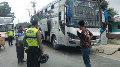 Bus Batang Pane Baru Mogok di Jalinsum, Kendaraan Antri, Pengendara Mengeluh