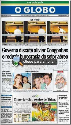 Primeira página de O Globo