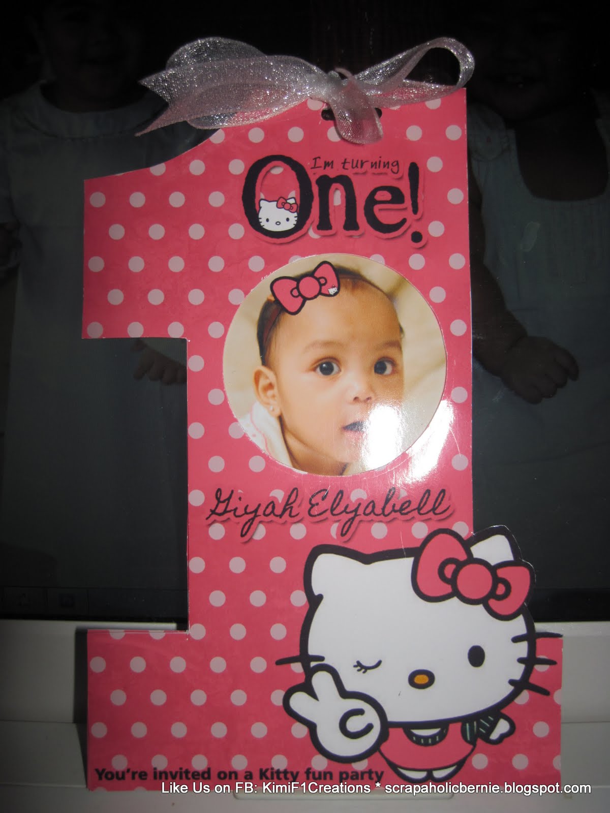 F1 Digital Scrapaholic Hello Kitty 1st Birthday 2 Page Invitation