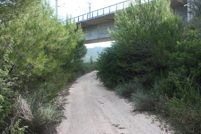 GR-7 LA RIBA A CABRA DEL CAMP, camí en direcció a Lilla i pont del tren d'alta velocitat