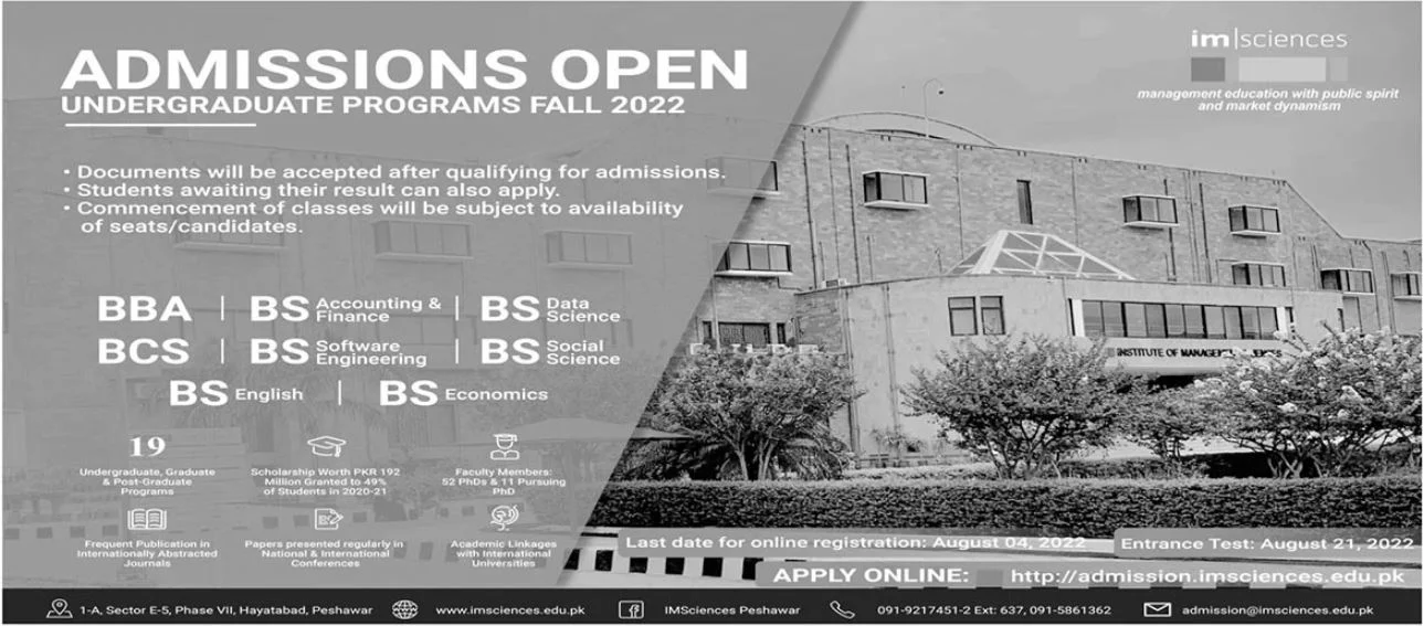 Institute of Management Sciences Admission 2022