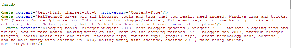 how to add meta tag and meta description to blogger template