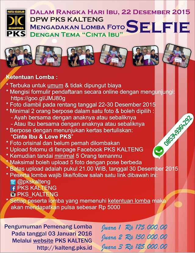 Pendaftaran dan upload foto untuk lomba foto selfie sampai tanggal 30 Desember 2015