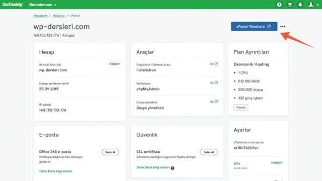 Godaddy Wordpress kurulumu cpanel yöneticisi