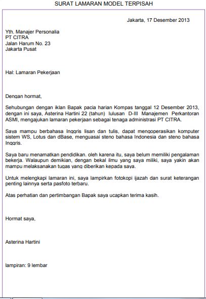 Surat Lamaran Pekerjaan | Pengertian, Syarat Penyusunan ...