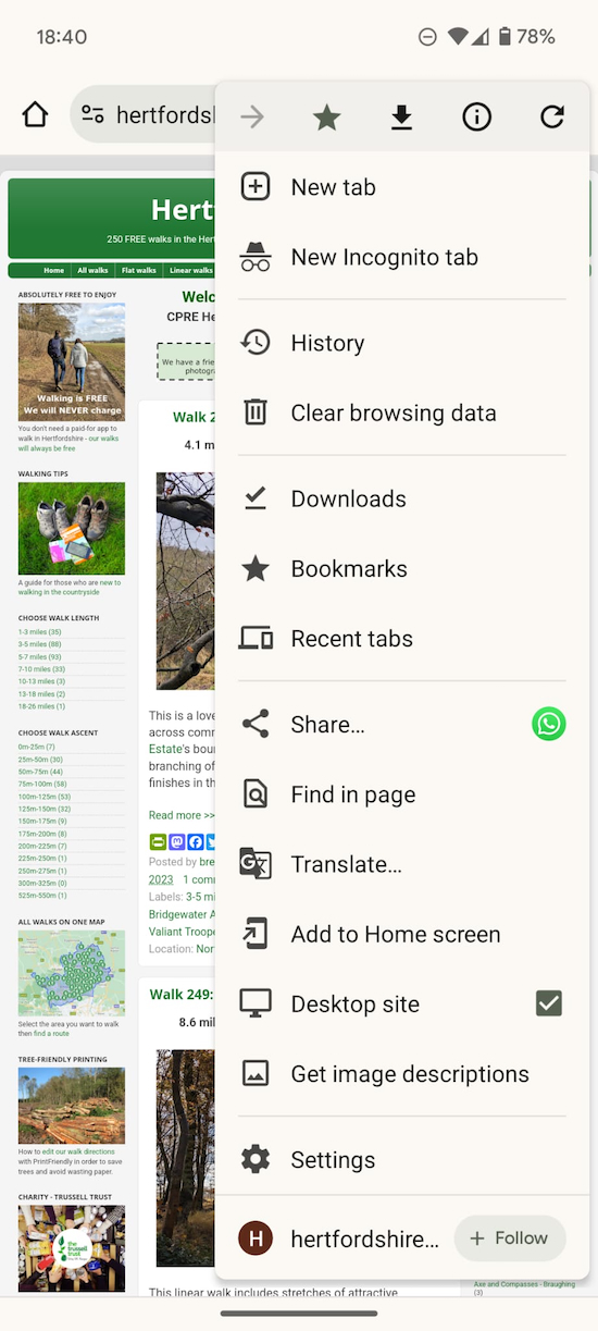 Changing from mobile to desktop versions