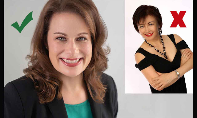 A photographer guiding a subject through different headshot poses, showcasing various emotions and expressions.