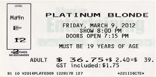 Platinum Blonde concert ticket