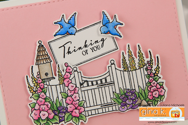 Thinking of You Card by Juliana Michaels featuring Gina K Designs Cottage Garden Stamp Set by Claire Brennana