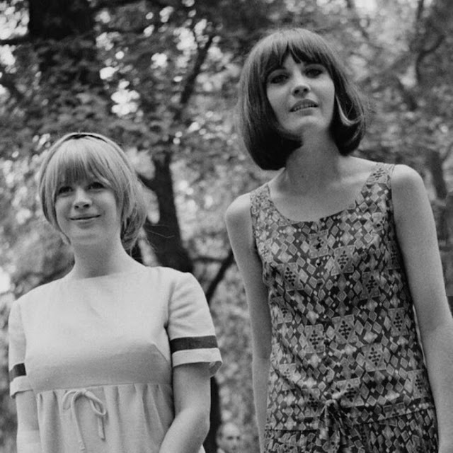 1965. Marianne Faithfull and Sandie Shaw at a press reception for Southern Television to promote the upcoming television series ‘Ladybirds’ in Berkeley Square, London on 13th August 1965