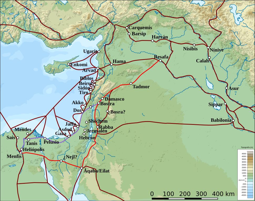 King's Highway (in red), and other ancient Levantine trade routes