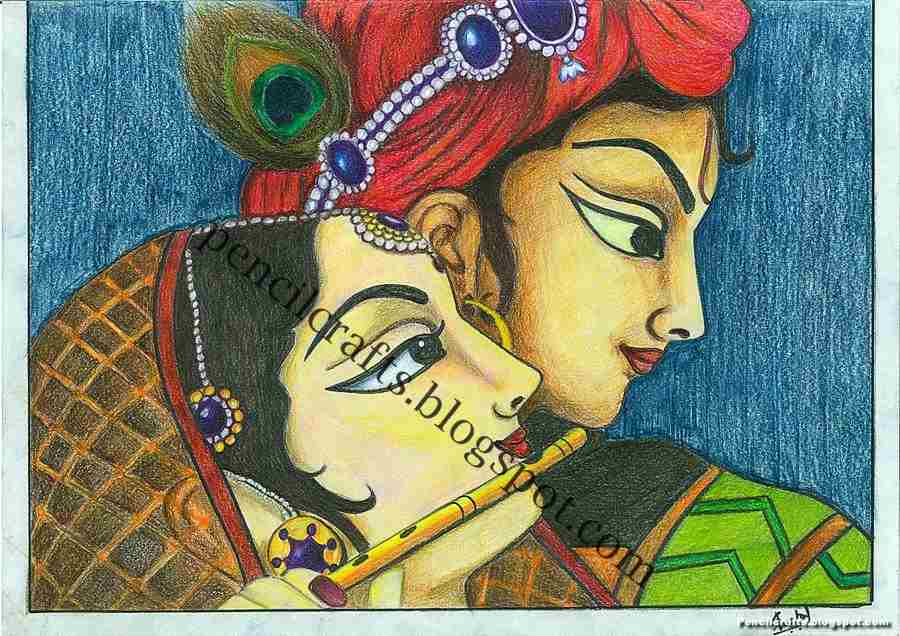 Easy and Simple Beautiful Pencil Drawings of Krishna