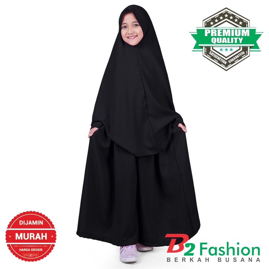   Baju Gamis Anak Perempuan Syar'i Polos Hitam Wolly Crepe 1 - 10 Thn