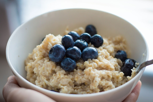 bowl of oatmeal with blueberries