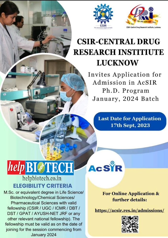 PhD Position Available @ CDRI, Lucknow for 2024 January