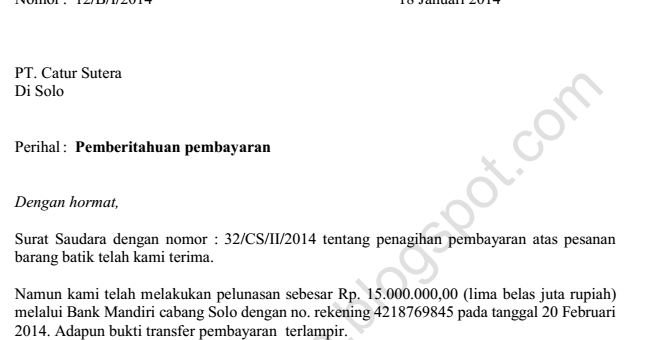 Surat Pemberitahuan Pembayaran  Aneka Surat