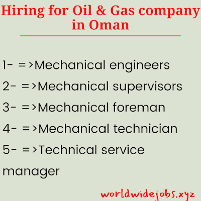 Hiring for Oil & Gas company in Oman