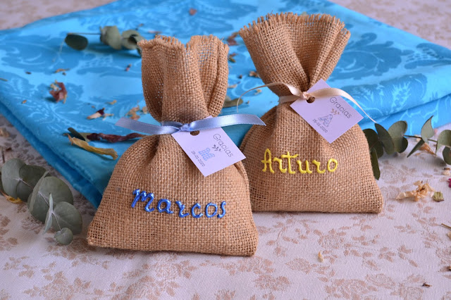 saquitos aromaticos con nombre detalles bautizo nino
