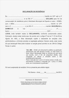 declaração de residencia simples