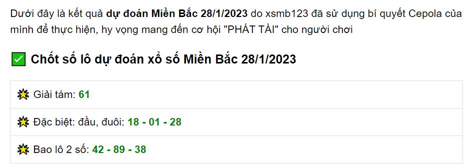 Dự đoán XSMB ngày 28/1/2023