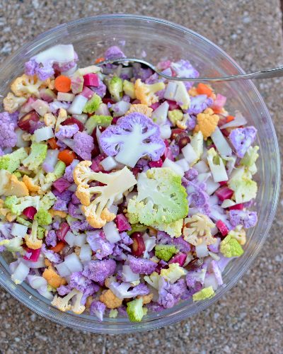 Rainbow Salad ♥ KitchenParade.com. Pretty pastel-colored vegetables tossed in a Sweet Lemon Vinaigrette.