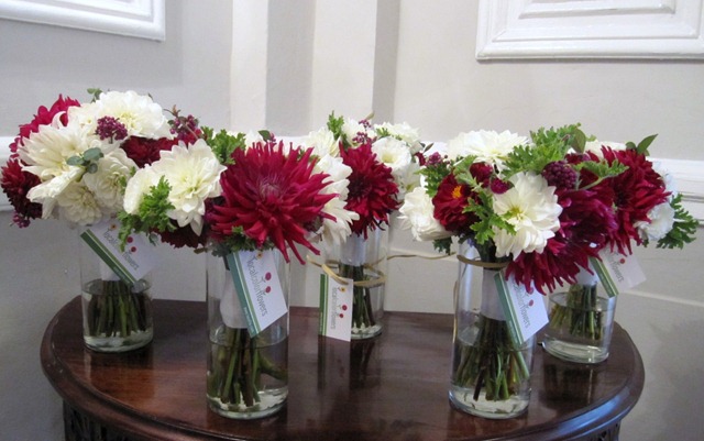 The wedding colors were white burgundy purple and green