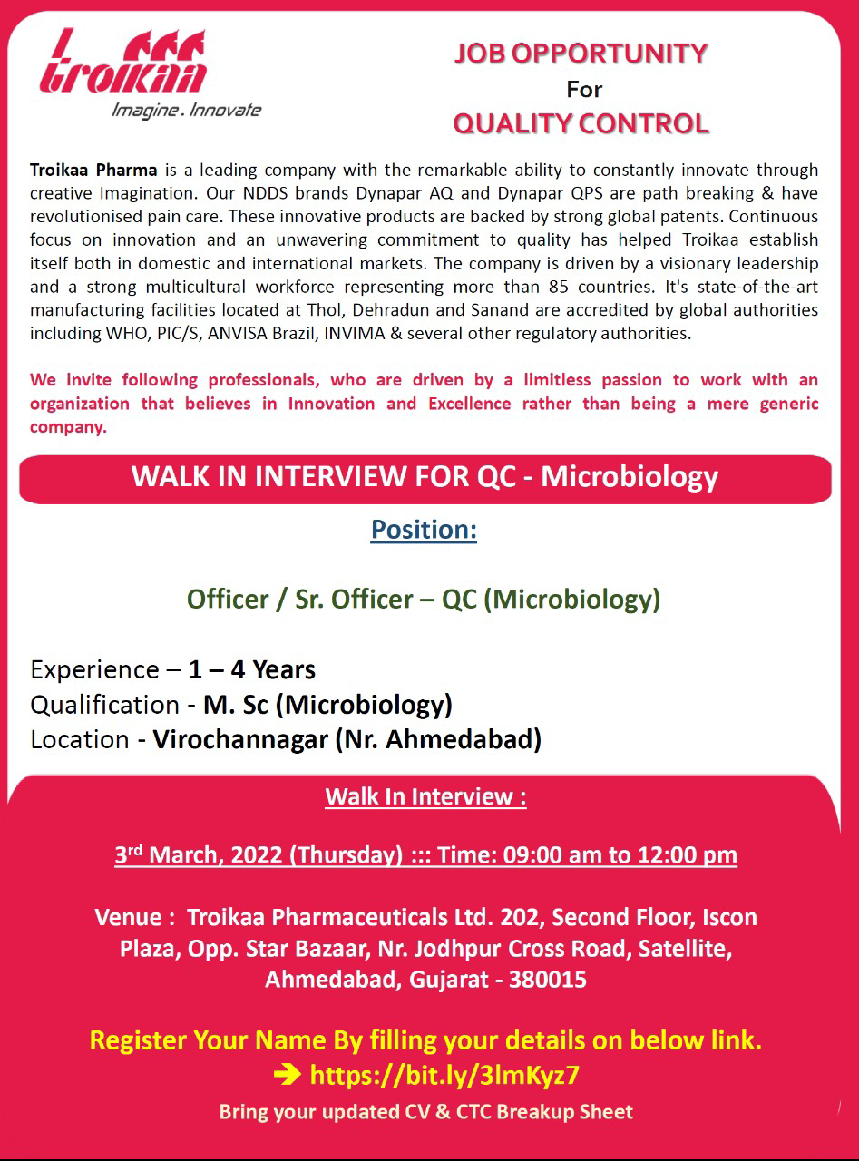 Job Availables,Troikaa Pharma Walk-In-Interview For MSc Microbiology