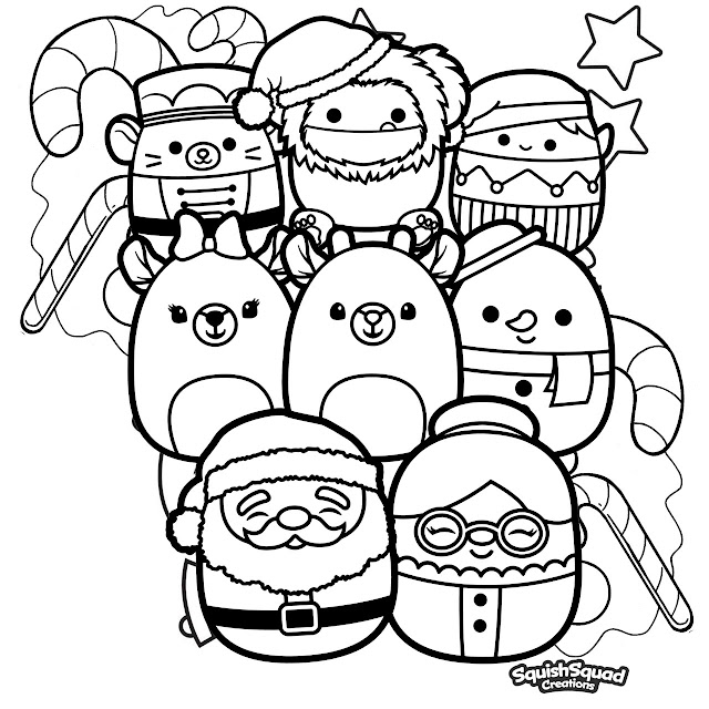 Santa claus and Friends Christmas Squishmallow Coloring Pages