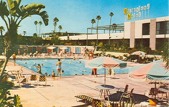 Disneyland Hotel Pool. No Disneyland Hotel sign in