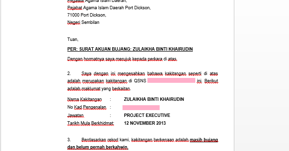 Surat Rasmi Akuan Bujang - Xiaominismes