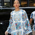  Rihanna Wears Blue kaftan Dress For An Outing In NYC