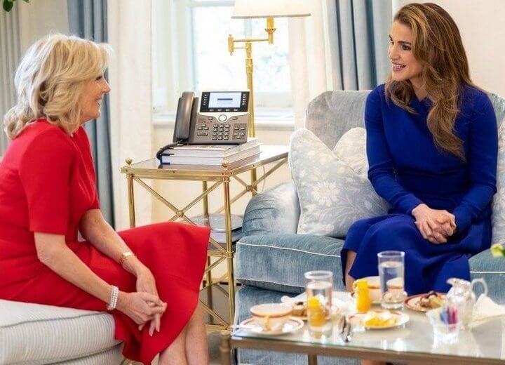 During their meeting, Queen Rania and Dr. Biden discussed various issues of mutual interest.