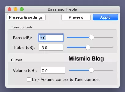 Kemudian akan terbuka setting bass dan treble dibawah ini.