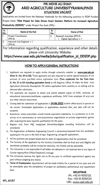 ARID Agriculture University Rawalpindi Jobs Advertisement 2022