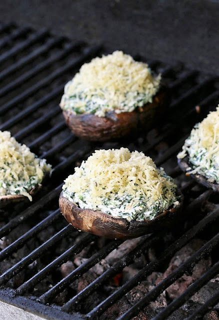 Grilled Spinach Dip-Stuffed Portabella Mushroom Caps On the Grill Image