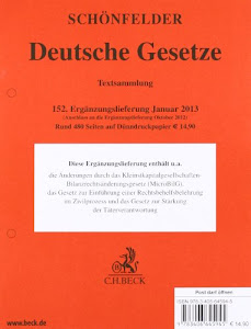 Deutsche Gesetze 152. Ergänzungslieferung: Rechtsstand: 23. Januar 2013