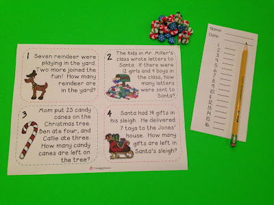 Christmas word problems for K-2 students FREEBIE